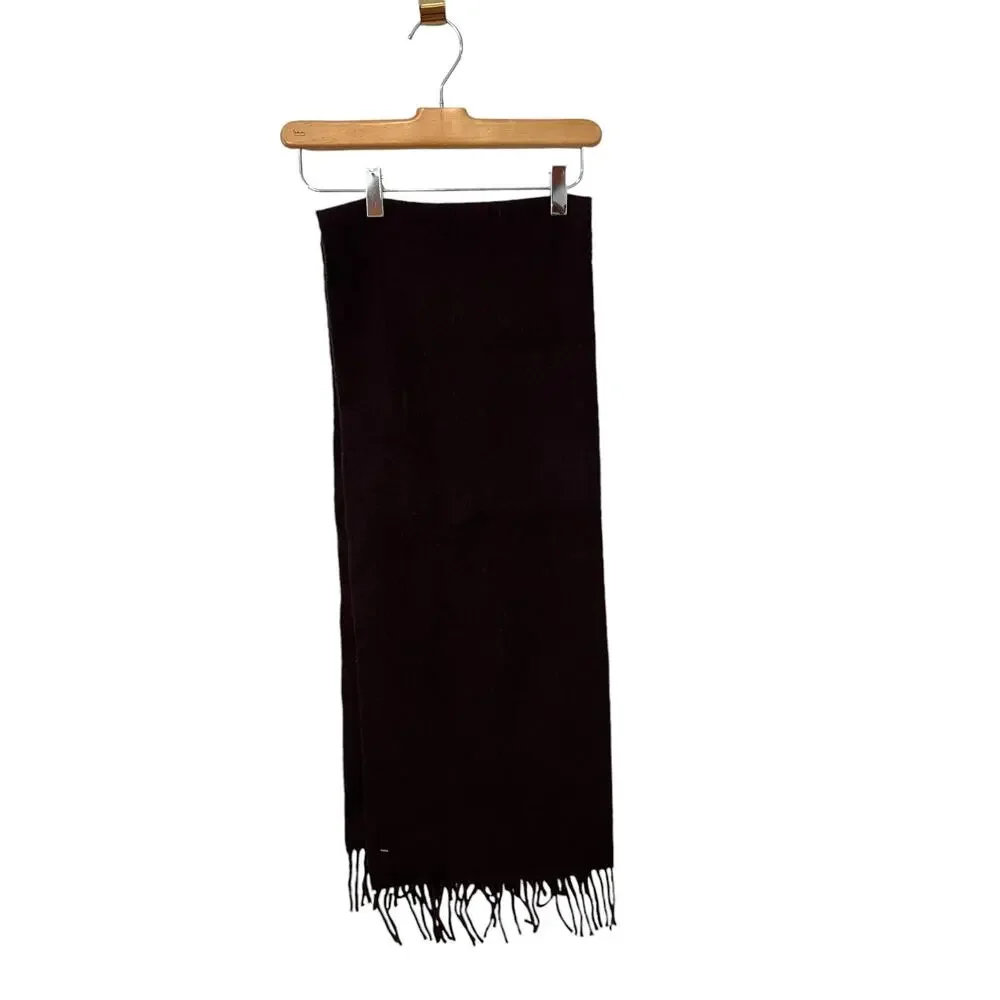 Vintage The Tie Rack Lambswool Fringed Scarf Chocolate Brown